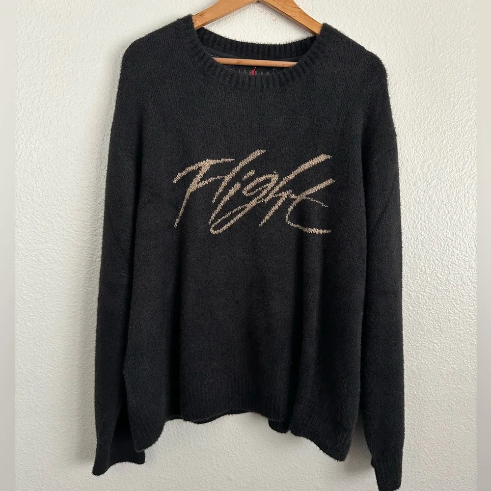 Air Jordan Flight Heritage Knit Fuzzy Sweater Off Noir Tan FD7389-045 Size Large
